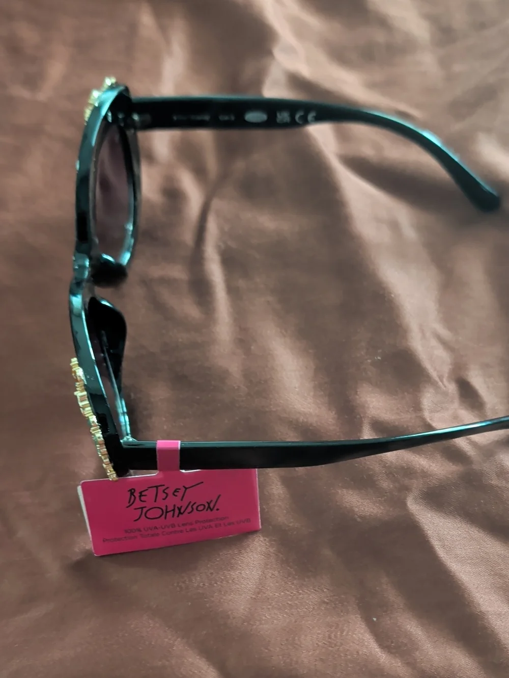 Betsey Johnson Black Round Sunglasses with Pastel Floral Embellishments